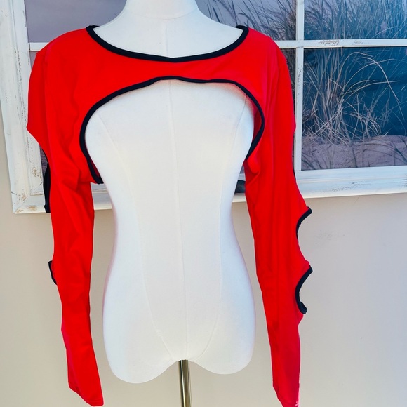 iHeartRaves Tops - Red Long-Sleeve Accent Crop Top - Unbranded